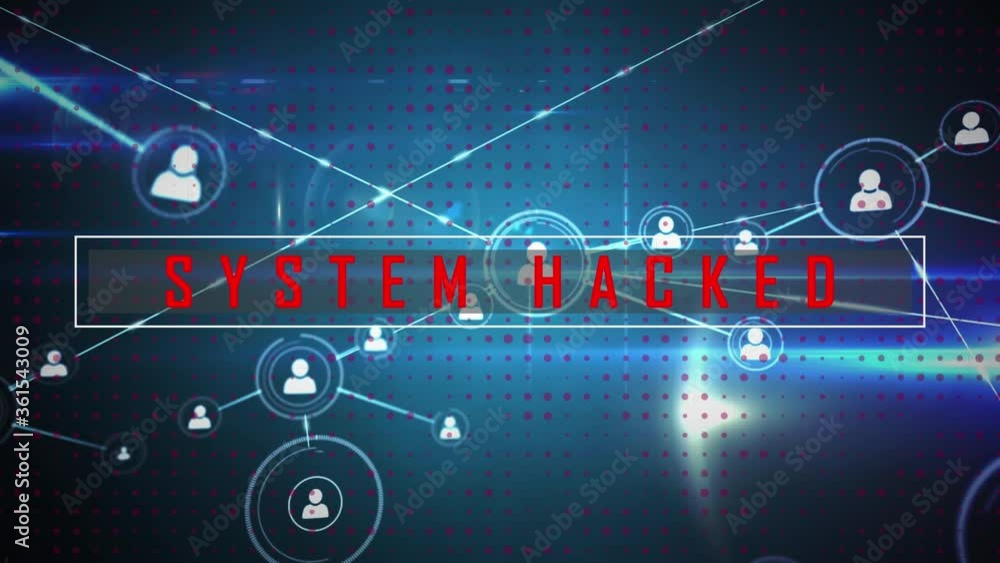 Poster system hacked text against web of connections icons and dots