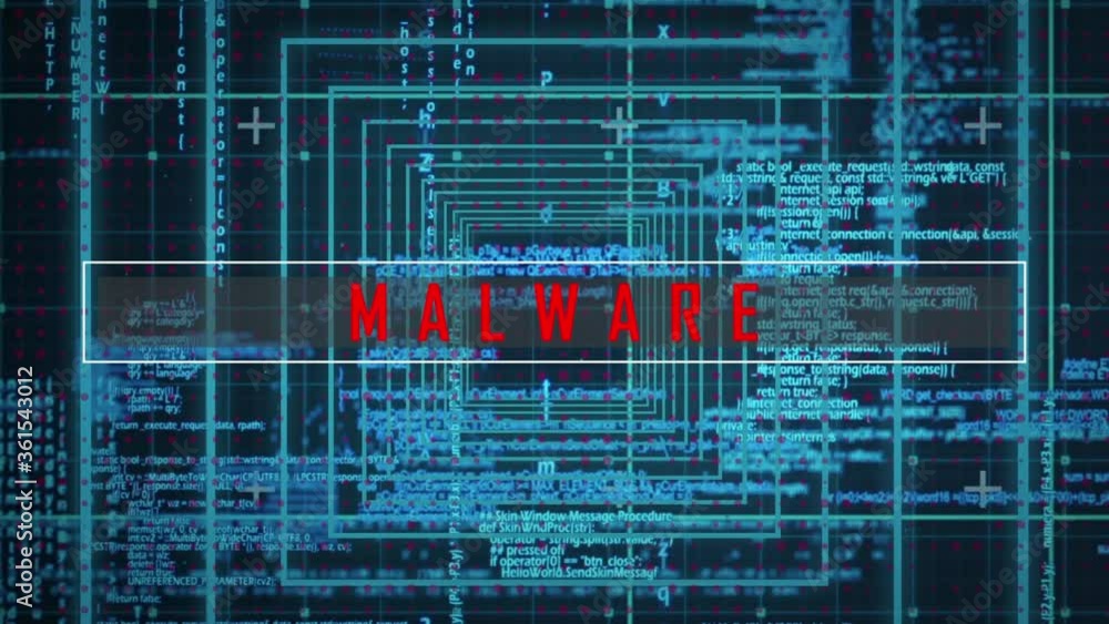 Poster malware text and data processing against blue background
