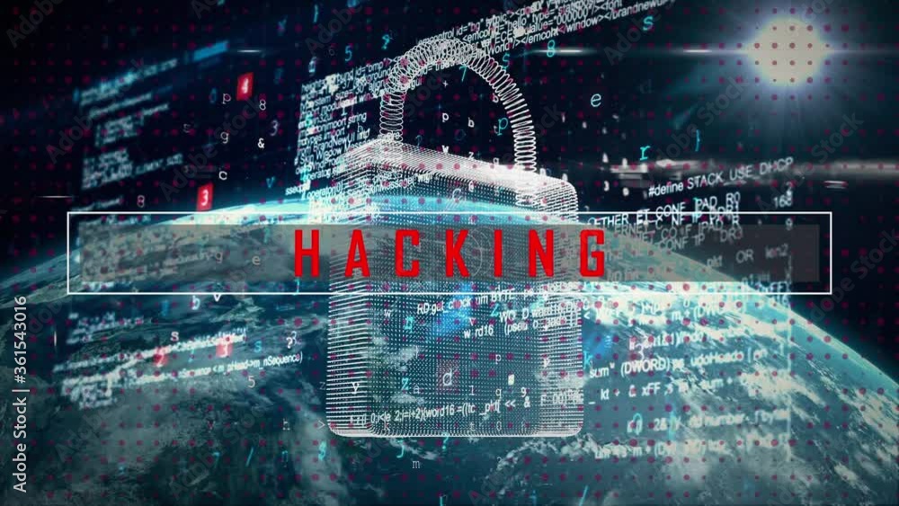 Aufkleber security padlock and hacking text against globe