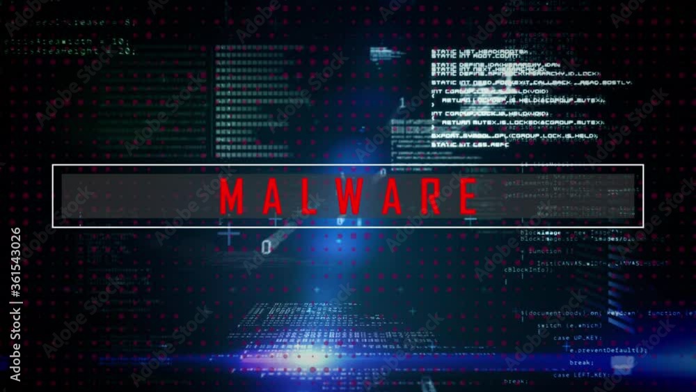 Poster malware text and data processing against blue background