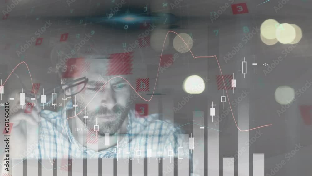 Poster data processing against stressed man in background