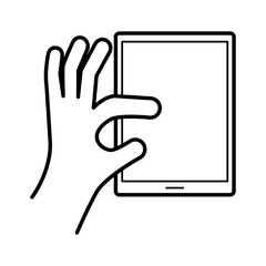 Obraz premium hand using tablet device line style icon