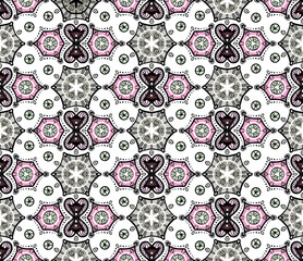 Cute geometric abstract pattern. Seamless vector with various gray, pink and burgundy elements on a white background. For textiles, fashionable prints, upholstered furniture, wallpaper, wrapping paper