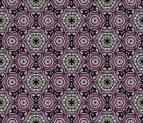 Bright geometric abstract pattern. Seamless vector with different gray, pink and burgundy elements on a lilac background. For textiles, fashionable prints, upholstered furniture, wallpaper, tile