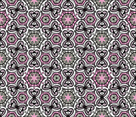Bright geometric rich abstract pattern. Seamless vector with various gray, pink and burgundy elements on a white background. For textiles, fashionable prints, upholstered furniture, wallpaper, tile