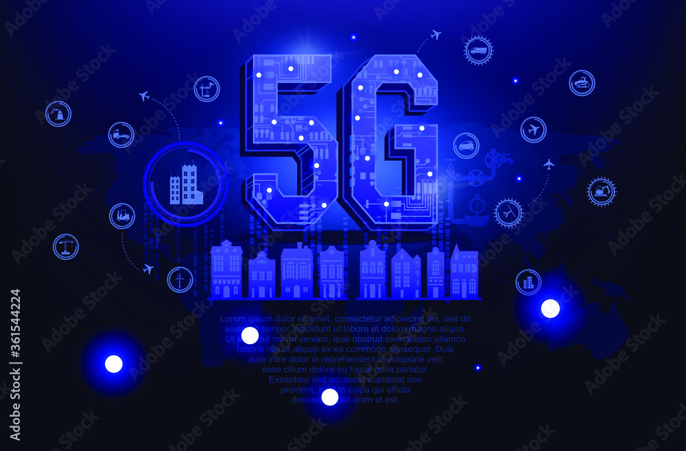 Poster 5g technology. 3d letters with electronic circuit board. 5g network of wireless systems. technologic