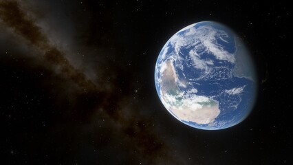 spaceship in orbit of the earth. beautiful science fiction wallpaper with endless deep space, spaceship. 3D render