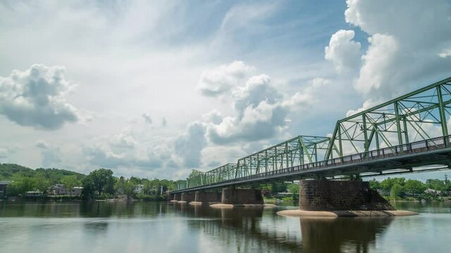 Lambertville, New Jersey, Delaware River Bridge, Day Timelapse Video