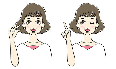 ハンドジェスチャー おしゃれ女性（ちょっと・指差し）ベクターイラスト