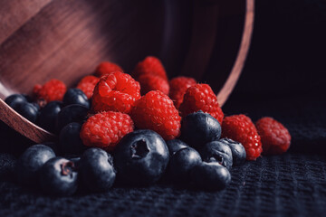 raspberries and blueberries