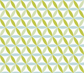 Abstract geometric vector seamless pattern. Blue and green crossing circles. Abstract floral pattern in arabic style. Vector illustration. Simple design for fabric, wallpaper, scrapbooking, textile