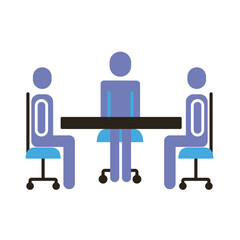 businessmen teamwork figures in table flat style icon