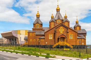 Fototapeta na wymiar Orthodox Cathedral of the Holy Trinity, Siberian city Anadyr, Chukotka Province, Russian Far East
