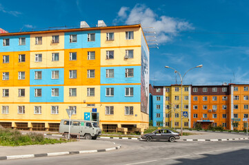 Coloured apartment houses, Siberian city Anadyr, Chukotka Province, Russian Far East