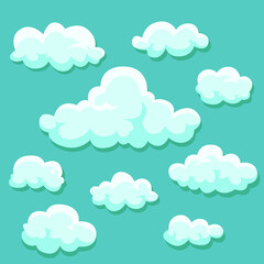 Set of clouds flat cartoon. Blue sky nature panorama with white cloud icon symbol concept. Vector flat cartoon illustration for web sites and banners design.