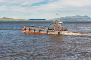 Fototapeta premium Ferry in the Anadyr harbour, Chukotka Province, Russian Far East