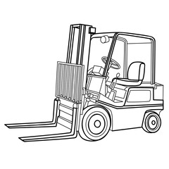 forklift sketch, coloring book, illustration on white background, vector illustration,