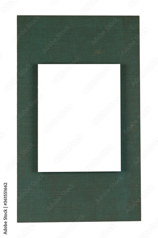 Poster white square with space for text on green rectangular texture isolated on a white background