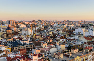 Fototapeta premium Sightseeing of Spain. Aerial view of Valencia at sunset, cityscape of Valencia.