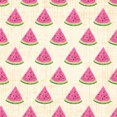 Summer Fruit Watermelon Slices Vector Seamless Pattern