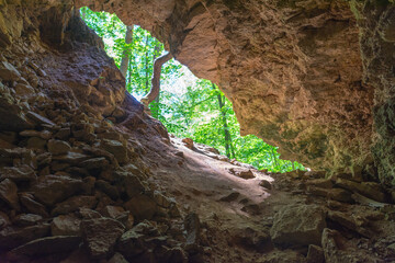 view from a cave in the Ichalkovsky forest