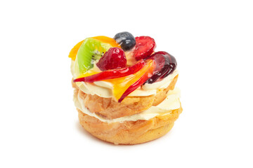 Home made cake with cream and fruit isolated