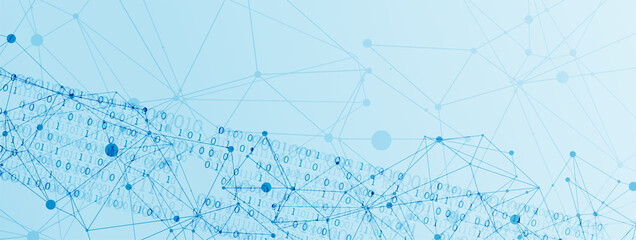 Technology background with plexus effect. Big data concept. Binary computer code.  Vector illustration.
