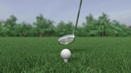Golf club hits a golf ball in a super slow motion