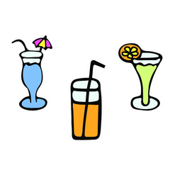 Summer cocktail. A set of 3 pieces. Bright drinks. Vector. Illustrator.