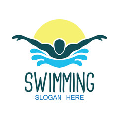 swimming logo with text space for your slogan tag line, vector illustration