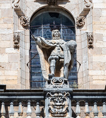Detail of sculptures in the facade of the historic cathedral in Jaen, Spain.