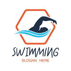 swimming logo with text space for your slogan tag line, vector illustration