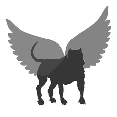 Illustration of a werewolf, the wolf-monster in black. A mythical creature with wings.
