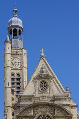 Church of Saint-Etienne-du-Mont (1494-1624) in Paris near Pantheon. It contains shrine of St. Genevieve - patron saint of Paris. Paris, France.