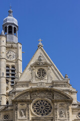 Church of Saint-Etienne-du-Mont (1494-1624) in Paris near Pantheon. It contains shrine of St. Genevieve - patron saint of Paris. Paris, France.