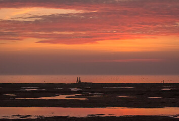 Fototapeta premium Sunset over the meadows of Oresund at Malmo Sweden