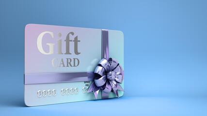 VIP gift card with bow 3d render on a blue gradient background