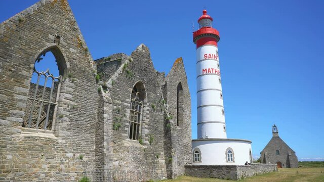 Exterior of the Saint-Mathieu lighthouse, Brittany, France, Europe.