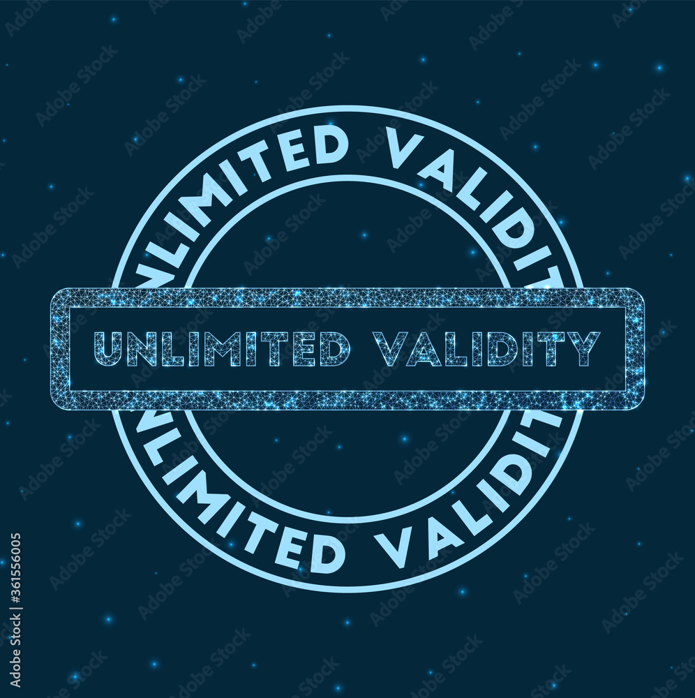 Poster unlimited validity. glowing round badge. network style geometric unlimited validity stamp in space. 