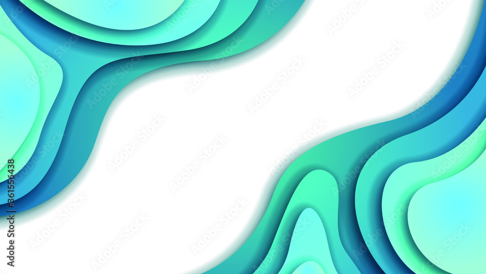 Poster white and blue abstract paper cut background vector shadows 3d smooth objects modern design