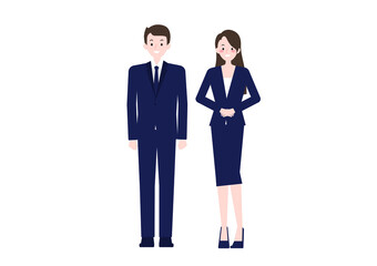 
Male and female office workers in suits smiling