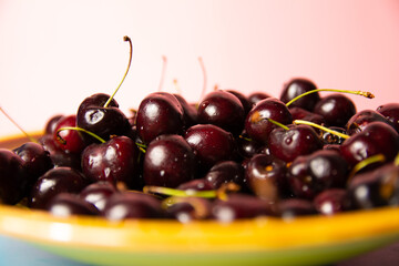 fresh cherries, wooden, red cherry, cherries, asian food, red berries, water drops, healthy food, above, dark, dark background, mexican food, top view, black, vegan, water, plate, white, group, macro,
