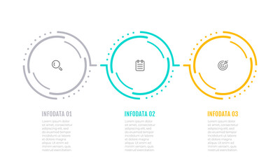 Business timeline process design template with circles and 3 options or steps. Vector elements for presentation.