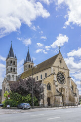 Naklejka premium Collegiate Church of Notre-Dame (founded between 1016 and 1031) in Melun. Melun - commune in Seine-et-Marne department in Ile-de-France region, France.