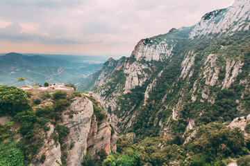 Fototapeta na wymiar Catalonia, Spain. Viewpoint In Montserrat Mountains. Rocky Range Located Near City Of Barcelona, Spain