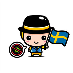 Vector design of the person holding the sweden flag with the Stop Corona Virus symbol	