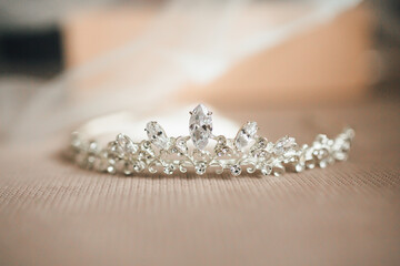 Diamond crown on the head for a bride