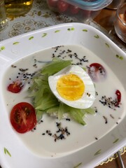 soup with eggs and vegetables
