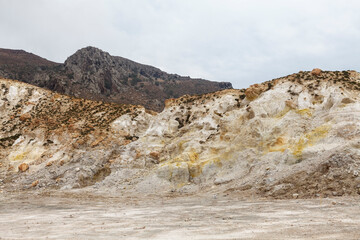 Unique colorful mountains of Stefanos crater, volcano in Nisyros island