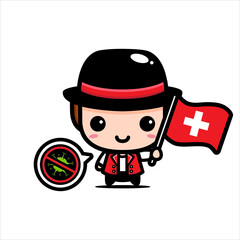 Vector design of the person holding the switzerland flag with the Stop Corona Virus symbol